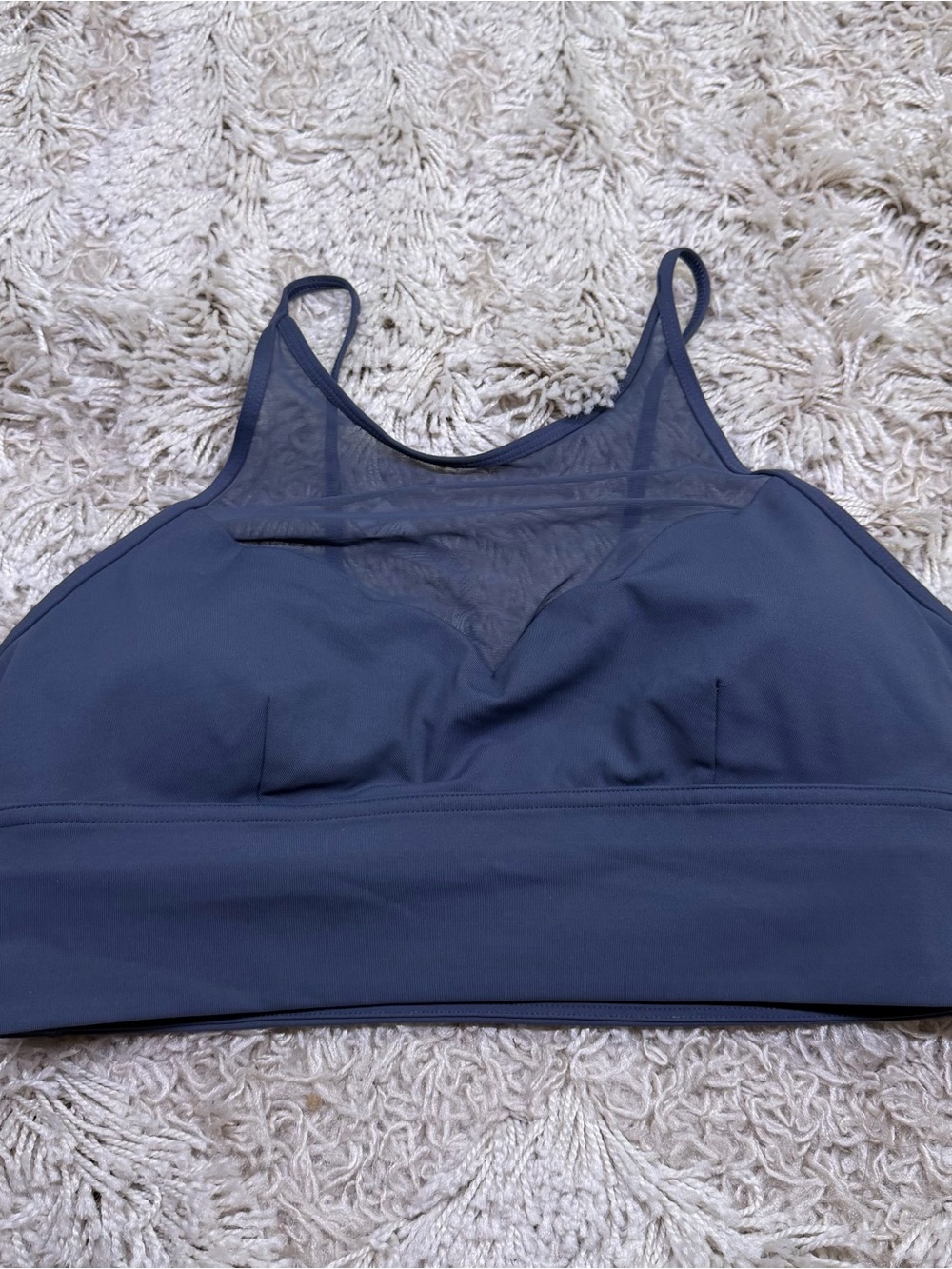 Lululemon Sports Bra Womens 10 Blue Longline Sheer Mesh Molded Cup
